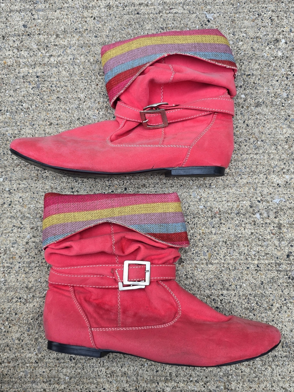 Women’s Fold-Over Ankle Boots in Pink with Buckle Detail